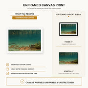 Albert Bierstadt - Lake Scene canvas print size comparison and framing display infographic