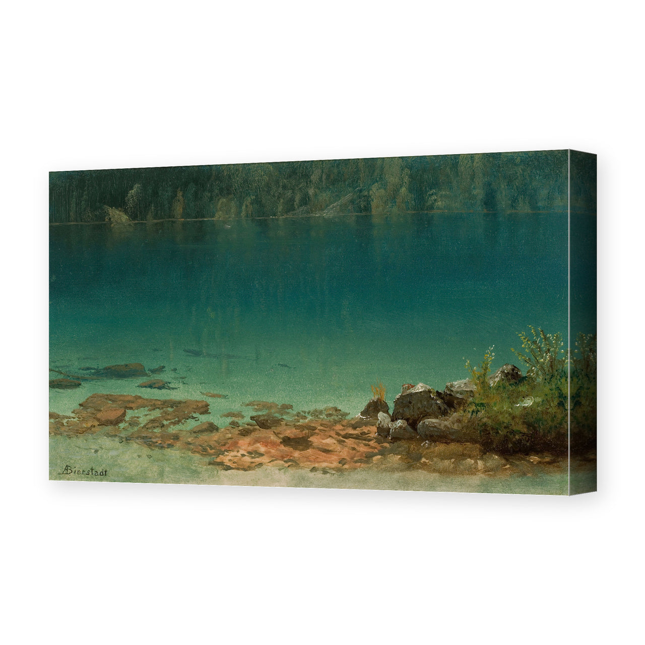 Albert Bierstadt's 'Lake Scene' painting reproduced as a gallery-wrapped canvas print