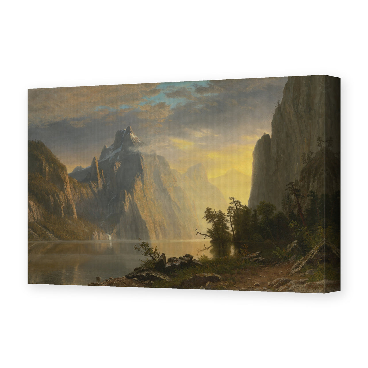 Albert Bierstadt's 'Lake in the Sierra Nevada' painting reproduced as a gallery-wrapped canvas print