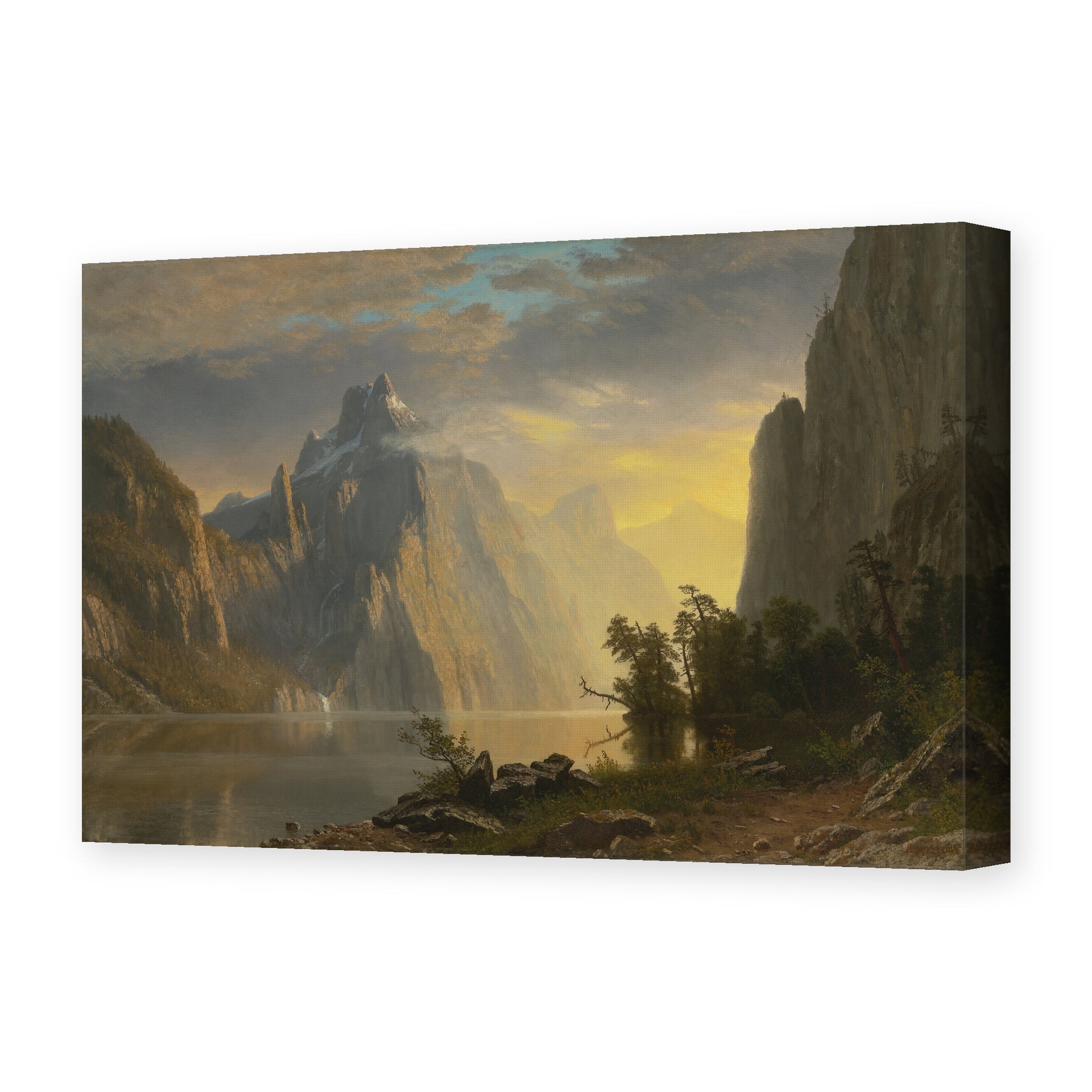 Albert Bierstadt's 'Lake in the Sierra Nevada' painting reproduced as a gallery-wrapped canvas print