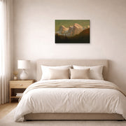 Gallery-wrapped canvas print of Albert Bierstadt's 'Late Afternoon Sun' displayed on a wall in a bedroom