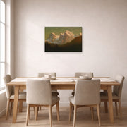 Gallery-wrapped canvas print of Albert Bierstadt's 'Late Afternoon Sun' displayed on a wall in a dining room