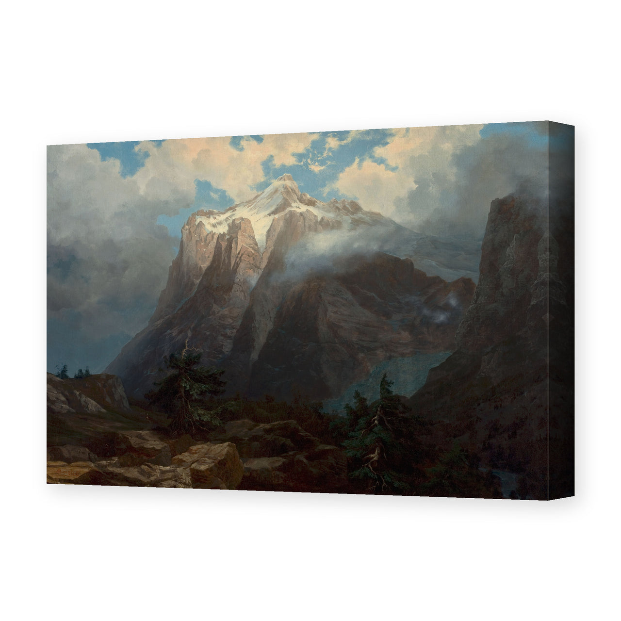 Albert Bierstadt's 'Mount Brewer from Kings River Canyon' painting reproduced as a gallery-wrapped canvas print