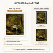 Albert Bierstadt - Mountain Brook canvas print size comparison and framing display infographic