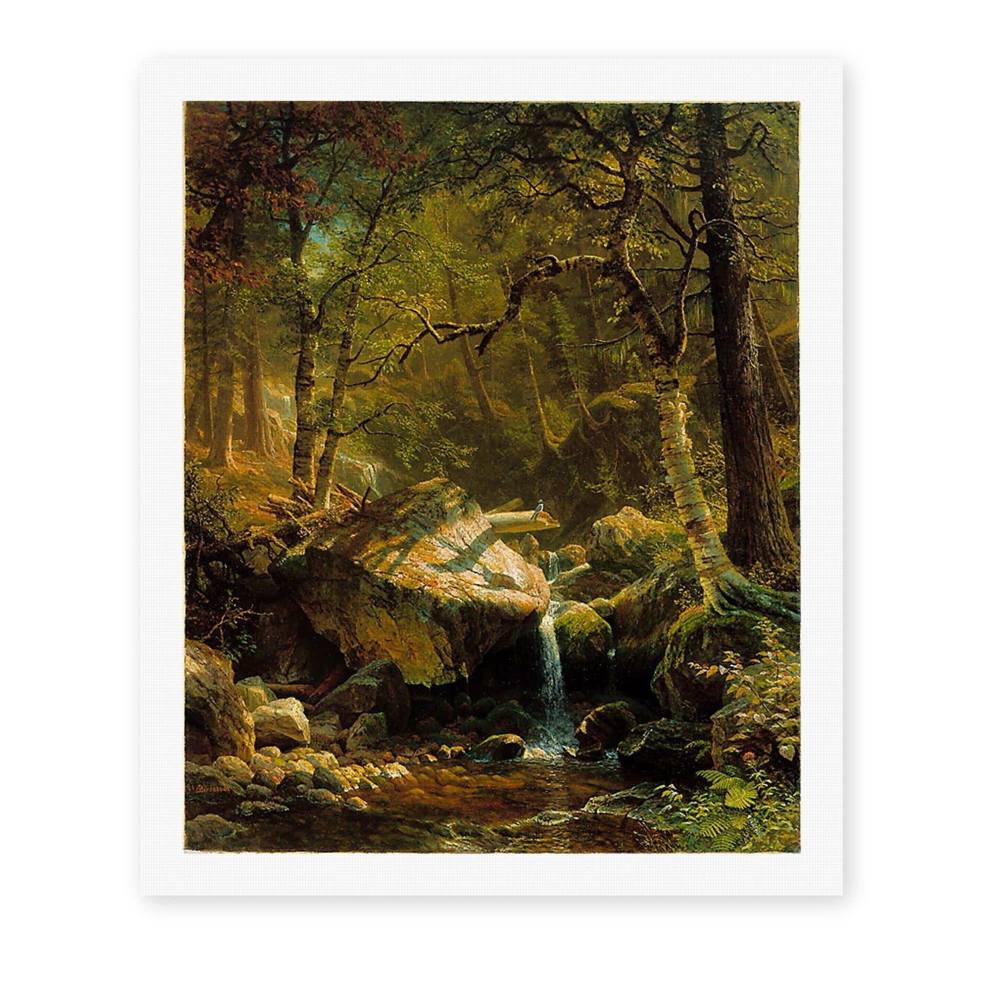Albert Bierstadt's 'Mountain Brook' painting reproduced as a rolled canvas print