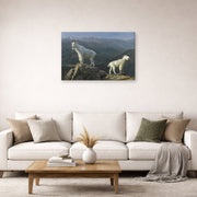 Gallery-wrapped canvas print of Albert Bierstadt's 'Mountain Goats' displayed on a wall in a living room