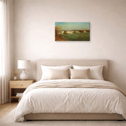 Gallery-wrapped canvas print of Albert Bierstadt's 'The Falls of Saint Anthony' displayed on a wall in a bedroom
