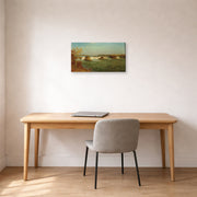 Gallery-wrapped canvas print of Albert Bierstadt's 'The Falls of Saint Anthony' displayed on a wall in a office