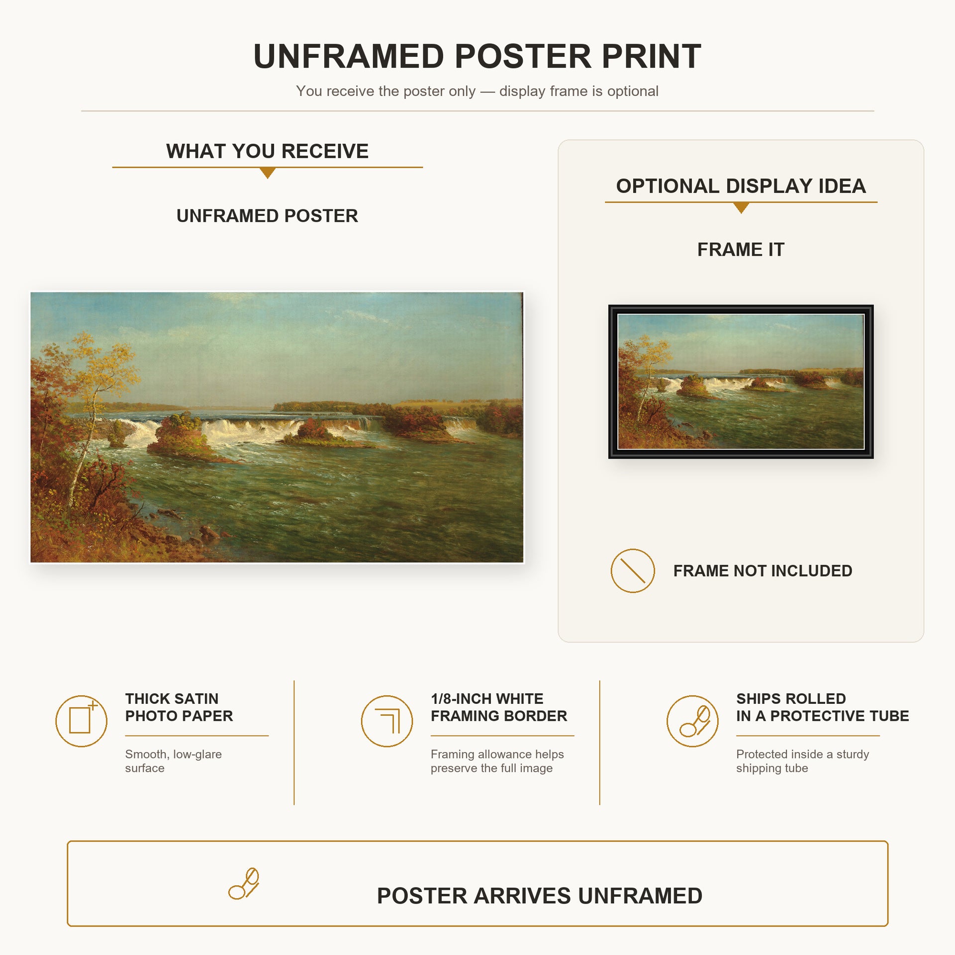 Albert Bierstadt - The Falls of Saint Anthony poster print size comparison and framing display infographic