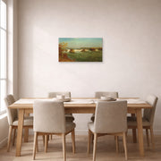 Unframed poster print of Albert Bierstadt's 'The Falls of Saint Anthony' displayed on a wall in a dining room