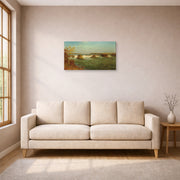 Unframed poster print of Albert Bierstadt's 'The Falls of Saint Anthony' displayed on a wall in a living room