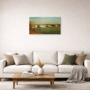 Unframed poster print of Albert Bierstadt's 'The Falls of Saint Anthony' displayed on a wall in a living room