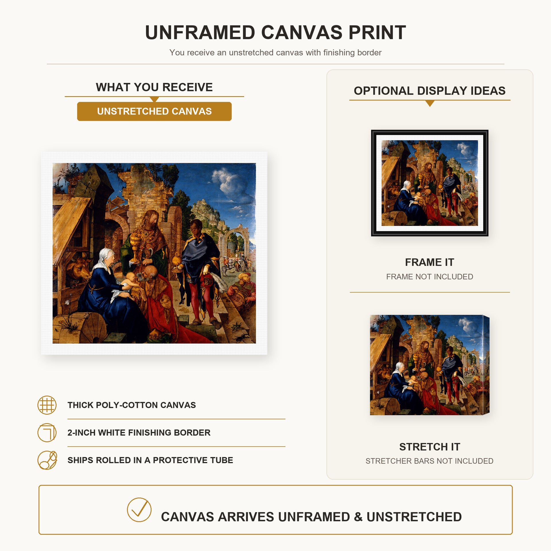 Albrecht Durer - Adoration of the Magi - canvas print combined product and display infographic frame and bars not included