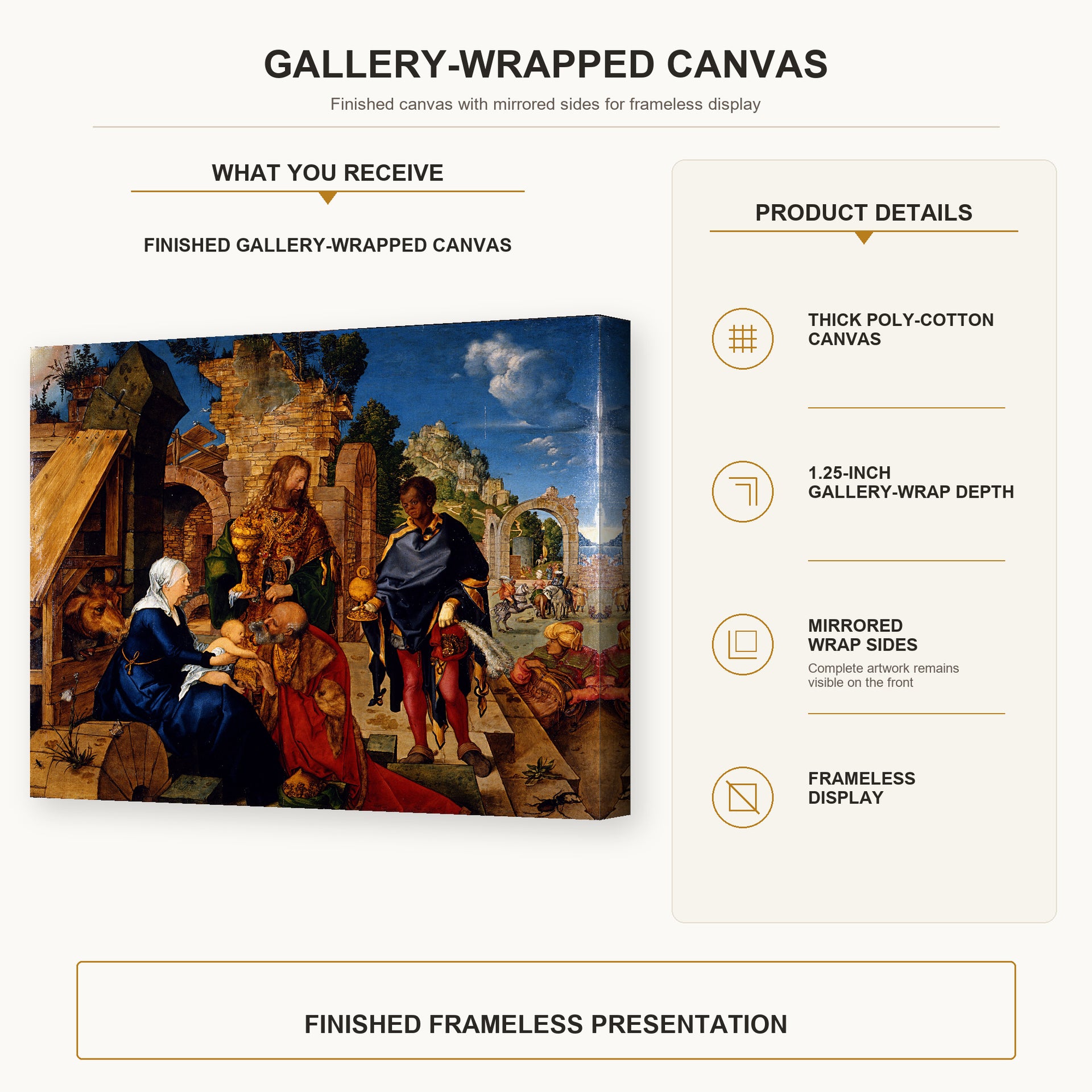 Albrecht Durer - Adoration of the Magi - gallery wrap product details infographic