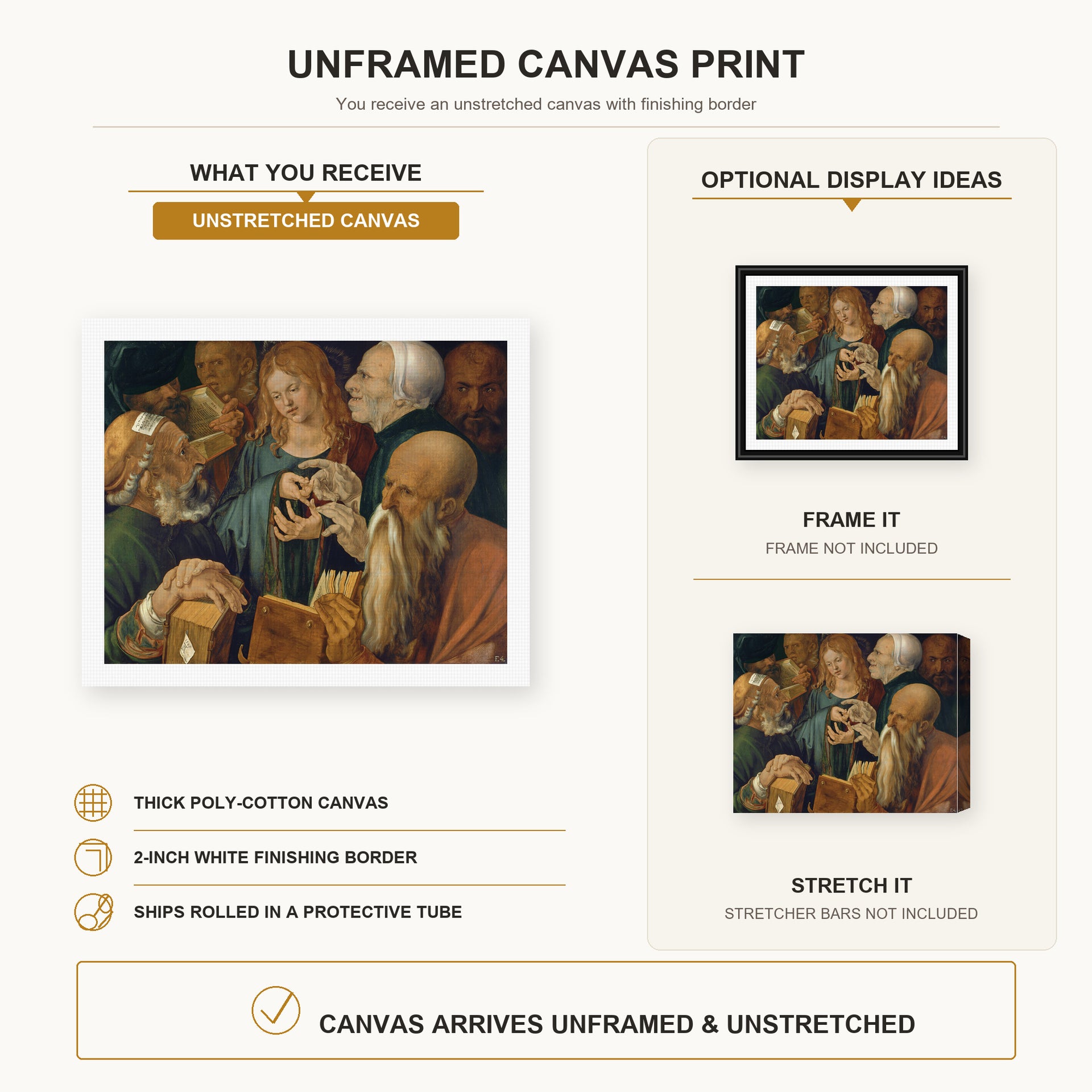 Albrecht Durer - Christ Among the Doctors - canvas print combined product and display infographic frame and bars not included