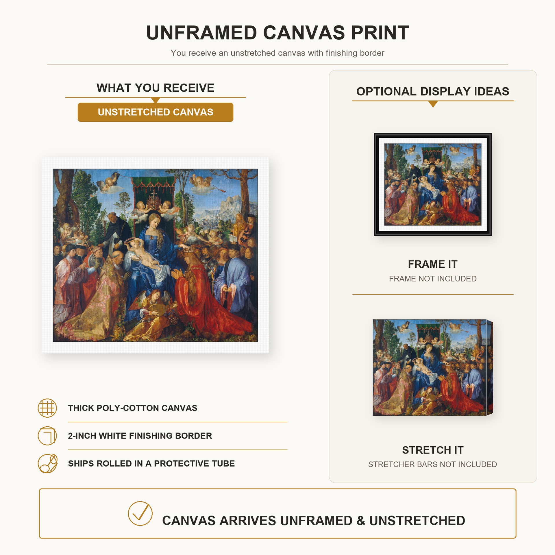 Albrecht Durer - Feast of Rose Garlands - canvas print combined product and display infographic frame and bars not included