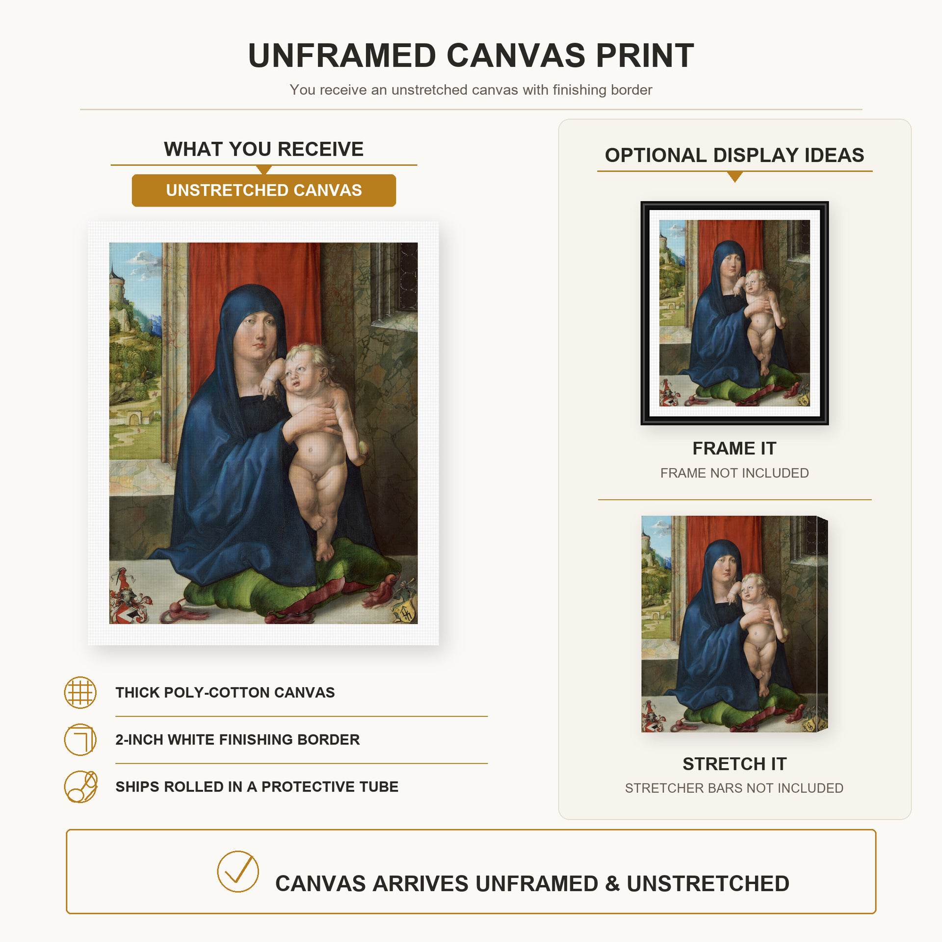 Albrecht Durer - Haller Madonna - canvas print combined product and display infographic frame and bars not included