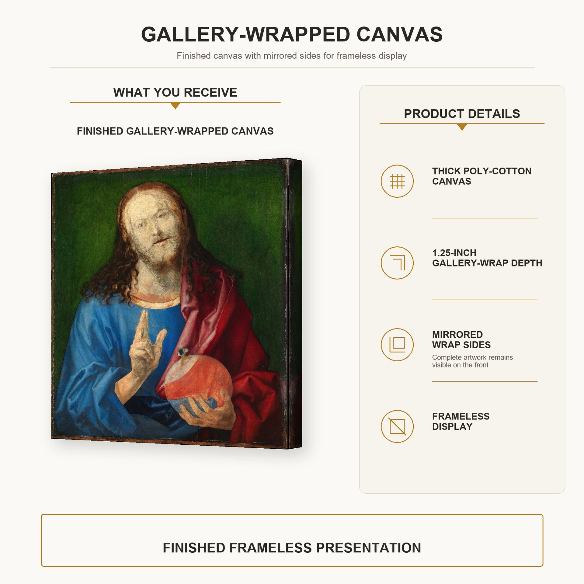 Albrecht Durer - Salvator Mundi - gallery wrap product details infographic