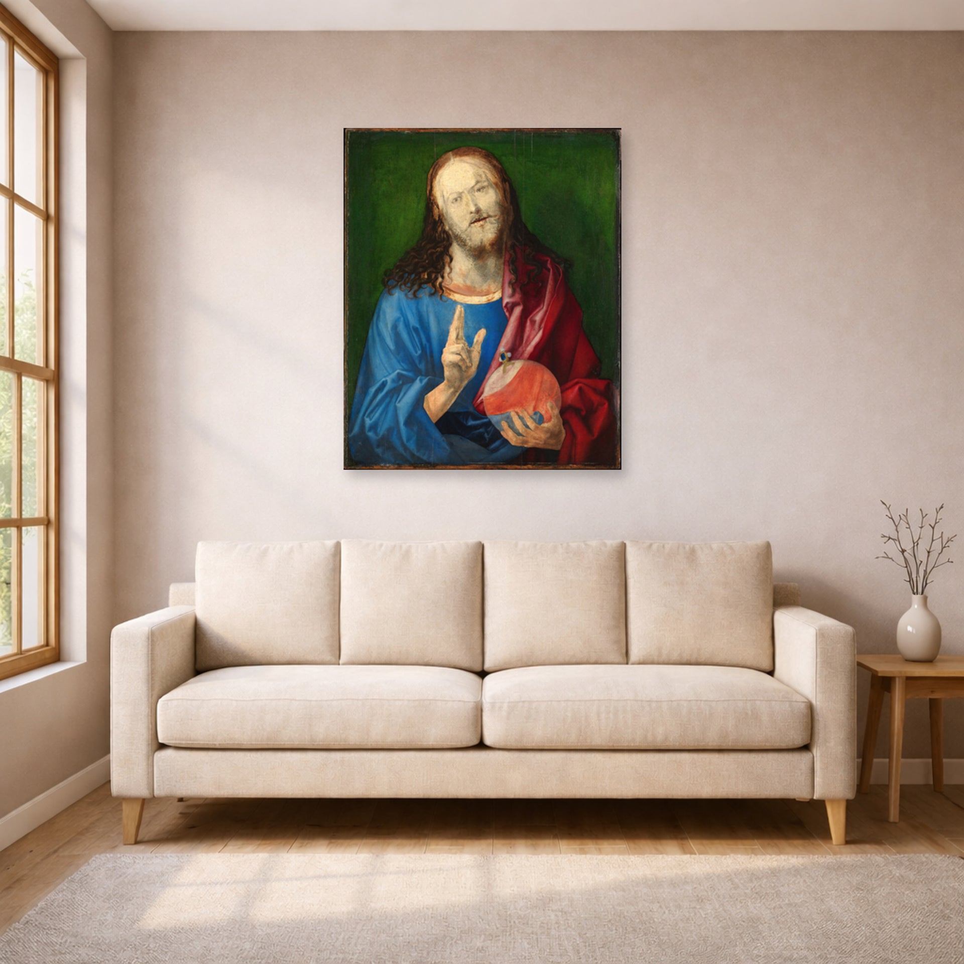 Albrecht Durer - Salvator Mundi - poster print lifestyle living room 1 unframed