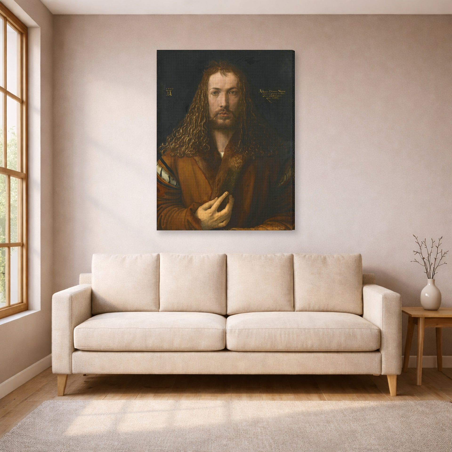 Albrecht Durer - Self Portrait at the Age of Twenty Eight 1500 - gallery wrap lifestyle living room 1
