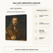 Albrecht Durer - Self Portrait at the Age of Twenty Eight 1500 - gallery wrap product details infographic