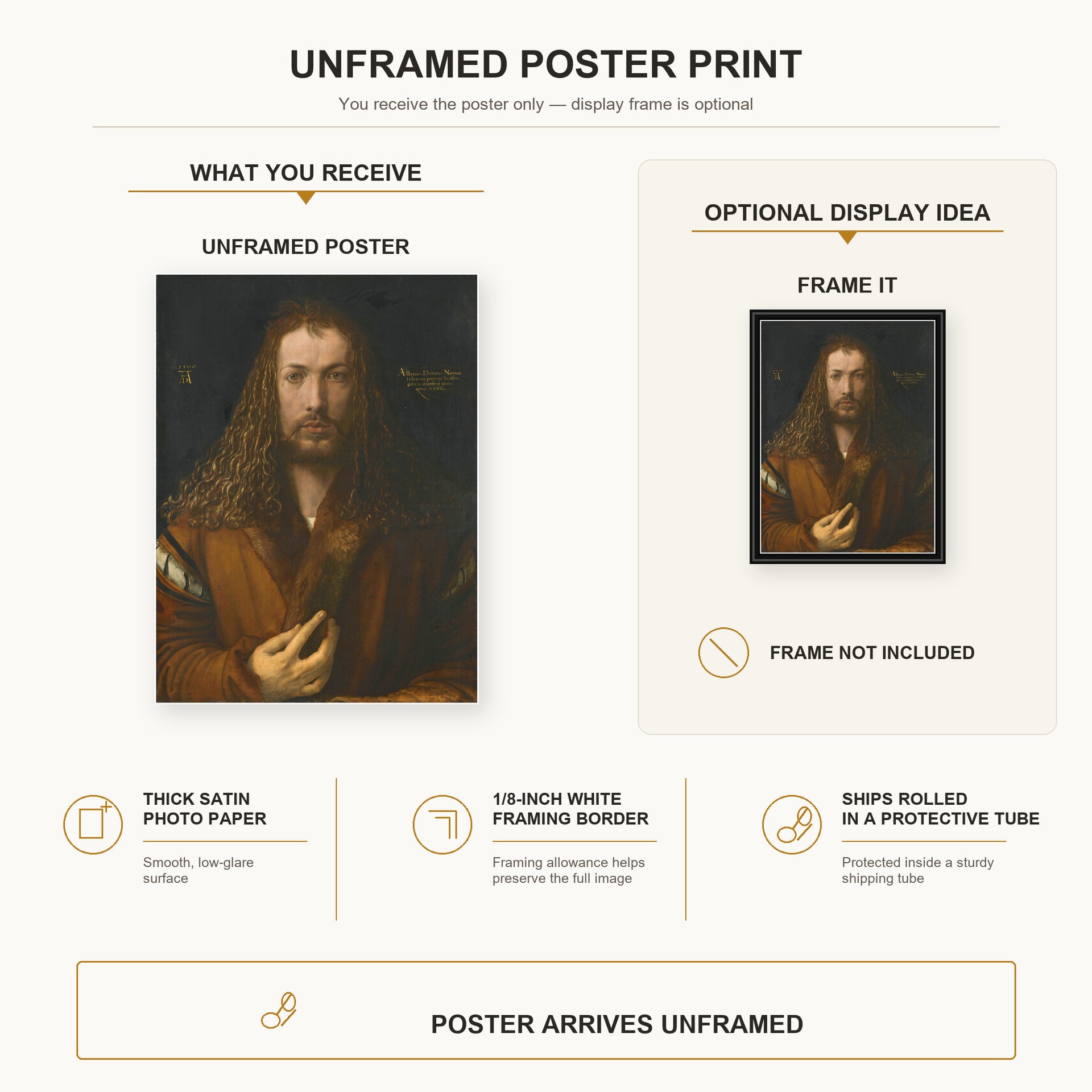 Albrecht Durer - Self Portrait at the Age of Twenty Eight 1500 - poster print combined product and display infographic