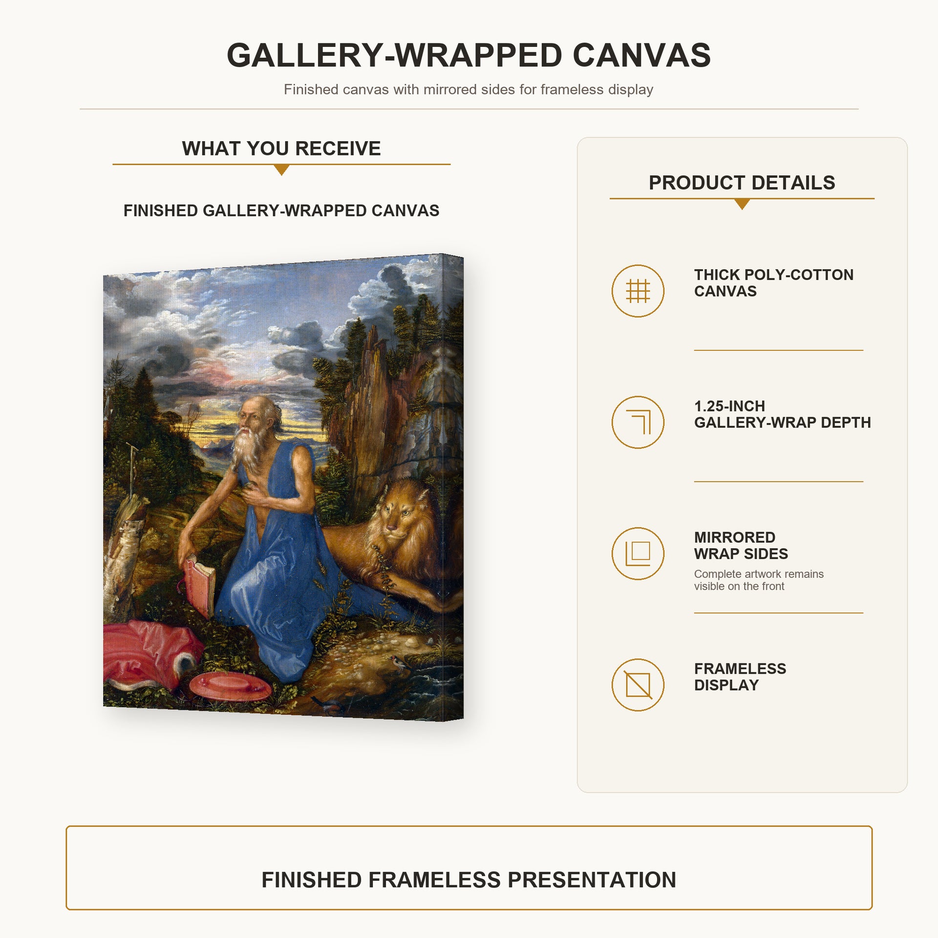 Albrecht Durer - St Jerome in the Wilderness - gallery wrap product details infographic