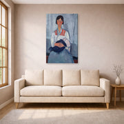 Gallery-wrapped canvas print of Amedeo Modigliani's Gypsy Woman with Baby displayed on a wall in a living room