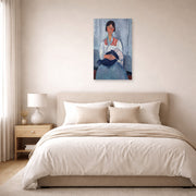 Unframed poster print of Amedeo Modigliani's Gypsy Woman with Baby displayed on a wall in a bedroom