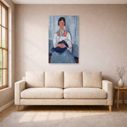 Unframed poster print of Amedeo Modigliani's Gypsy Woman with Baby displayed on a wall in a living room