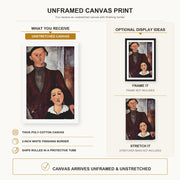 Amedeo Modigliani - Jacques and Berthe Lipchitz canvas print size comparison and framing display infographic
