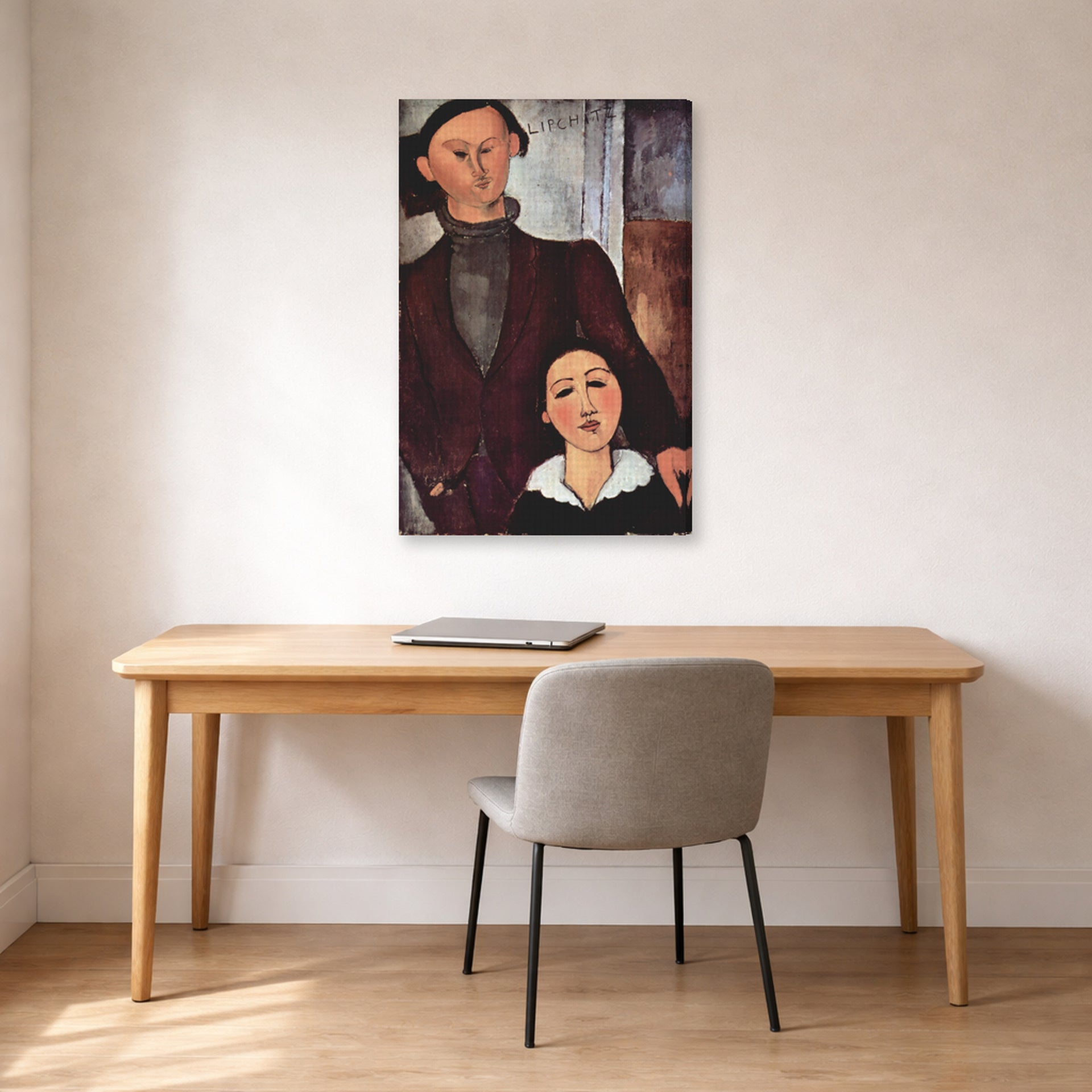 Gallery-wrapped canvas print of Amedeo Modigliani's Jacques and Berthe Lipchitz displayed on a wall in an office