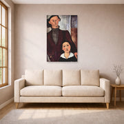 Unframed poster print of Amedeo Modigliani's Jacques and Berthe Lipchitz displayed on a wall in a living room