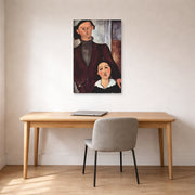 Unframed poster print of Amedeo Modigliani's Jacques and Berthe Lipchitz displayed on a wall in an office