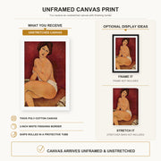 Amedeo Modigliani - Nude Sitting on a Divan (La Belle Romaine) canvas print size comparison and framing display infographic