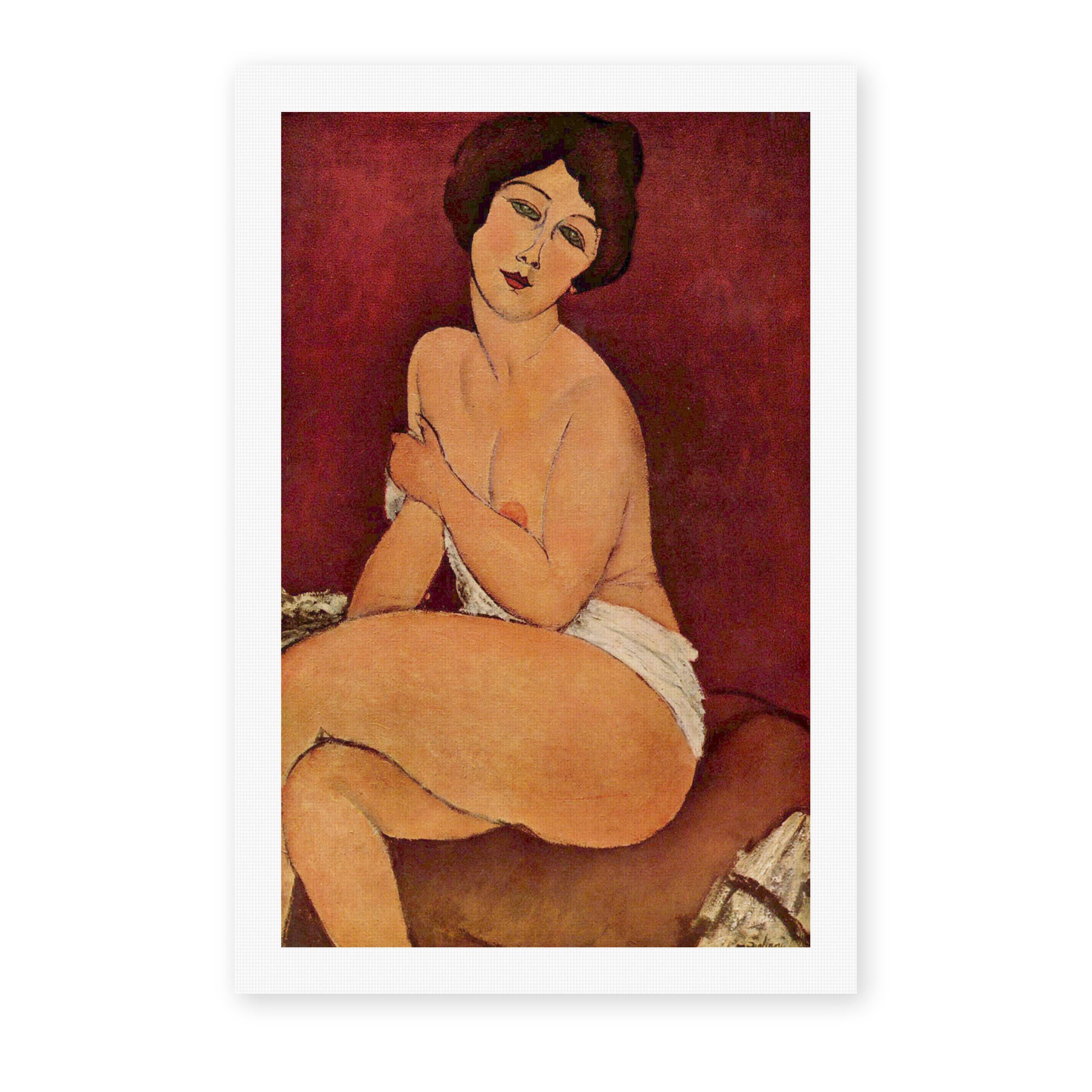 Amedeo Modigliani's 'Nude Sitting on a Divan (La Belle Romaine)' painting reproduced as a rolled canvas print