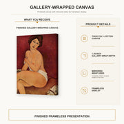 Amedeo Modigliani - Nude Sitting on a Divan (La Belle Romaine) gallery wrap canvas construction and hanging details infographic