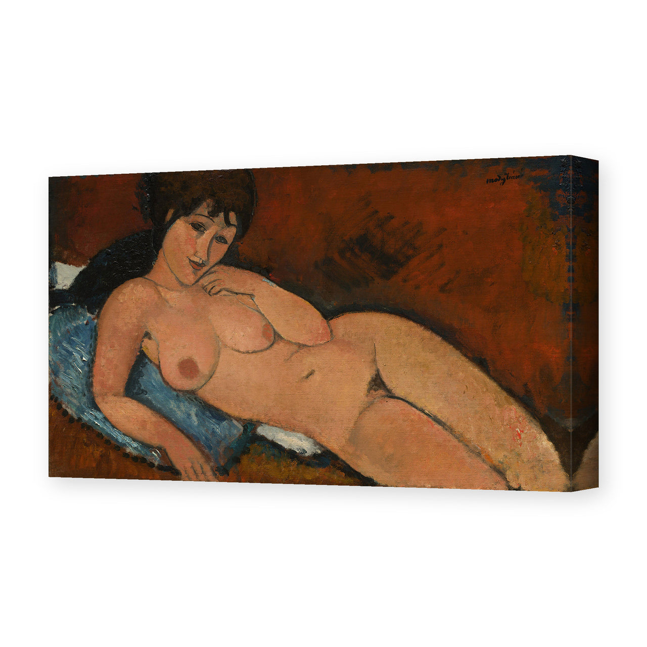 Amedeo Modigliani's 'Nude on a Blue Cushion' painting reproduced as a gallery-wrapped canvas print