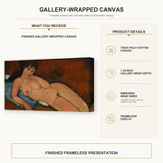 Amedeo Modigliani - Nude on a Blue Cushion gallery wrap canvas construction and hanging details infographic