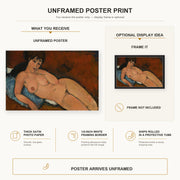 Amedeo Modigliani - Nude on a Blue Cushion poster print size comparison and framing display infographic