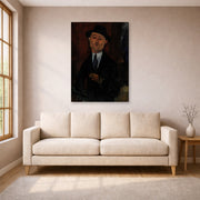 Gallery-wrapped canvas print of Amedeo Modigliani's Paul Guillaume, Novo Pilota displayed on a wall in a living room