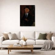 Unframed poster print of Amedeo Modigliani's Paul Guillaume, Novo Pilota displayed on a wall in a second living room setting