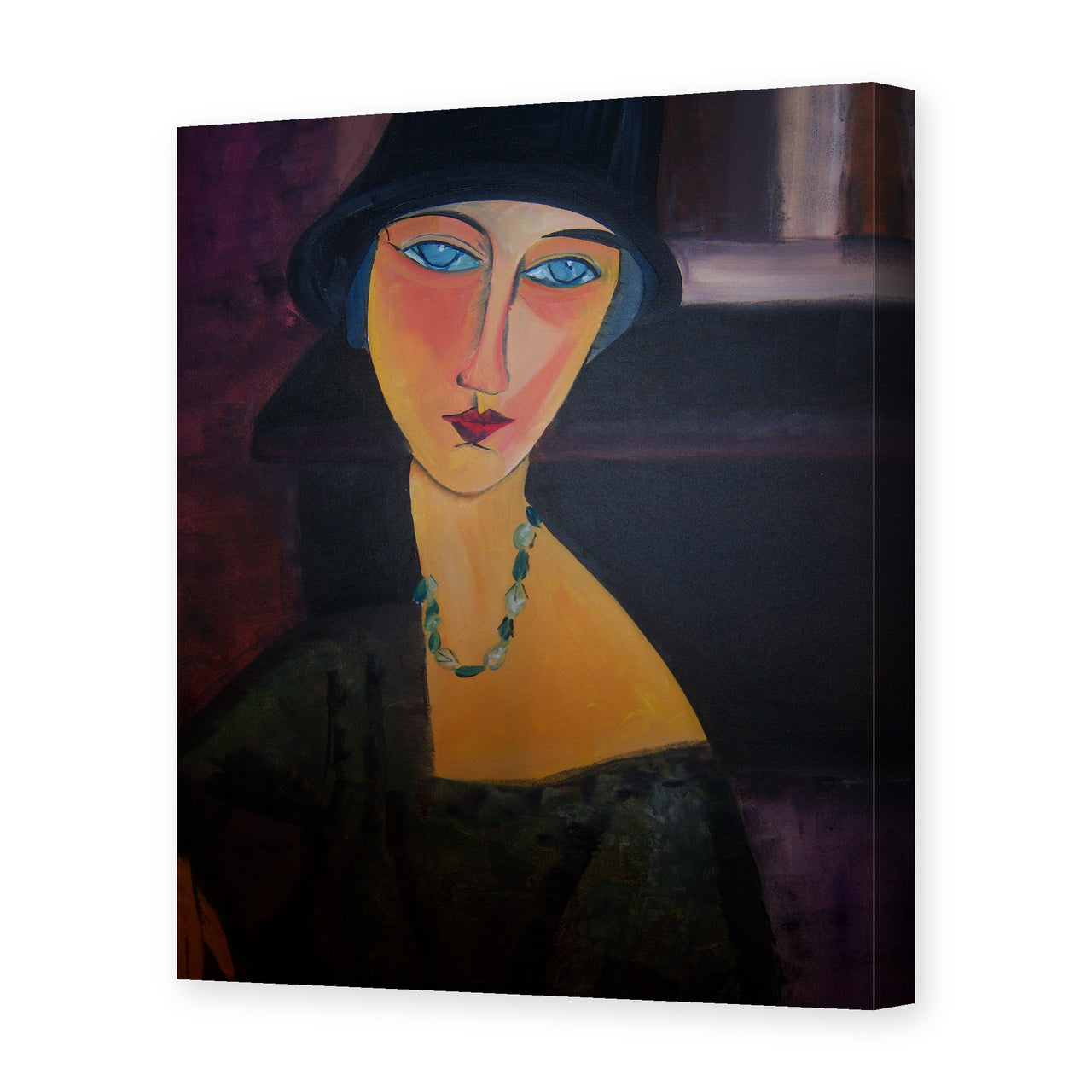 Amedeo Modigliani's 'Portrait of Jeanne Hebuterne' painting reproduced as a gallery-wrapped canvas print