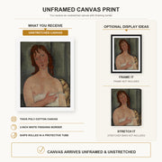 Amedeo Modigliani - Portrait of a Young Woman canvas print size comparison and framing display infographic