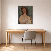 Gallery-wrapped canvas print of Amedeo Modigliani's Portrait of a Young Woman displayed on a wall in an office