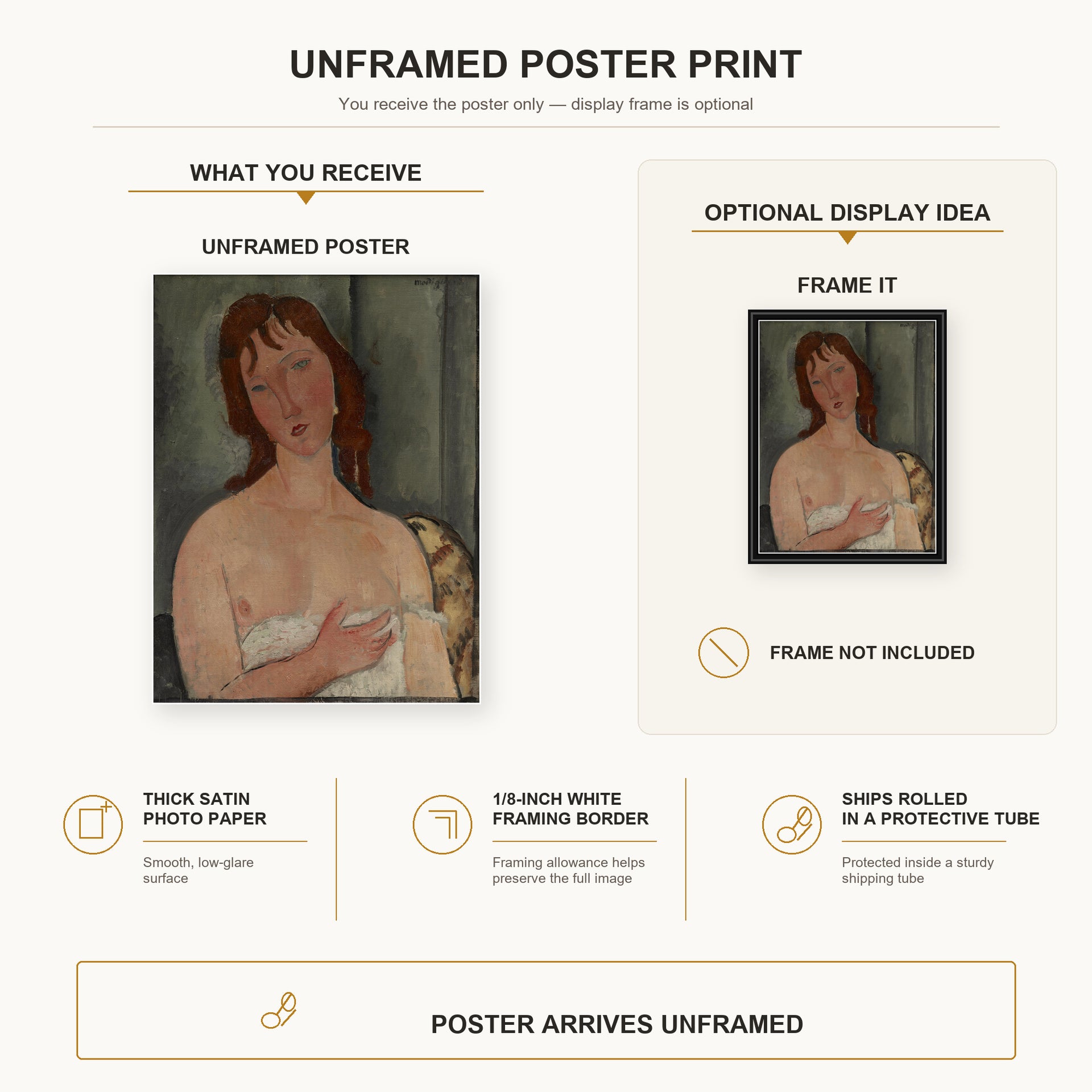 Amedeo Modigliani - Portrait of a Young Woman poster print size comparison and framing display infographic
