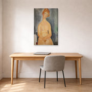 Gallery-wrapped canvas print of Amedeo Modigliani's Seated Nude displayed on a wall in an office