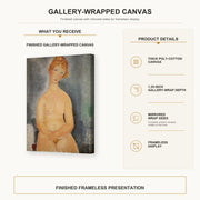 Amedeo Modigliani - Seated Nude gallery wrap canvas construction and hanging details infographic