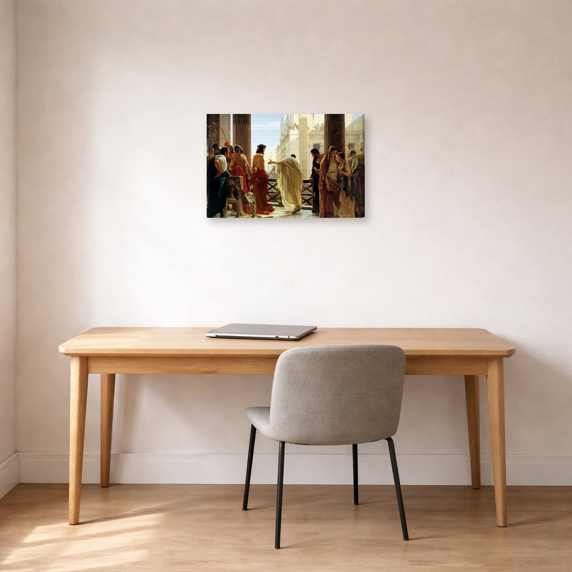 Gallery-wrapped canvas print of Antonio Ciseri's Ecce Homo displayed on a wall in a office