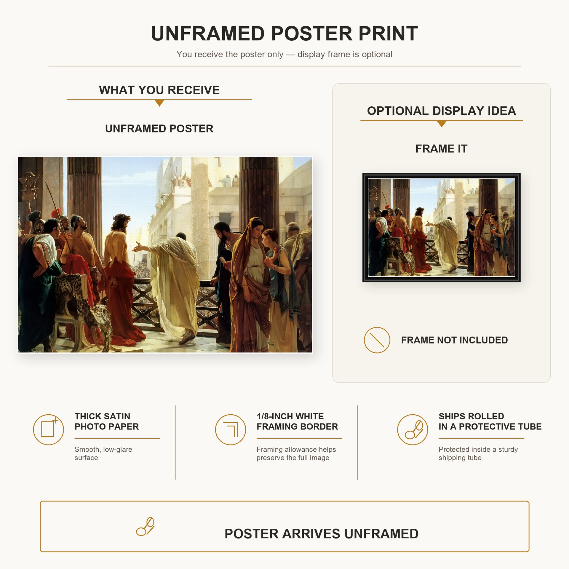 Antonio Ciseri - Ecce Homo poster print size comparison and framing display infographic